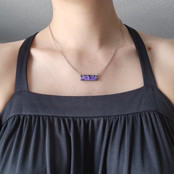 Weirdcore cute octopus rectangle pendant on a small silver chain necklace - Picture 6 of 7